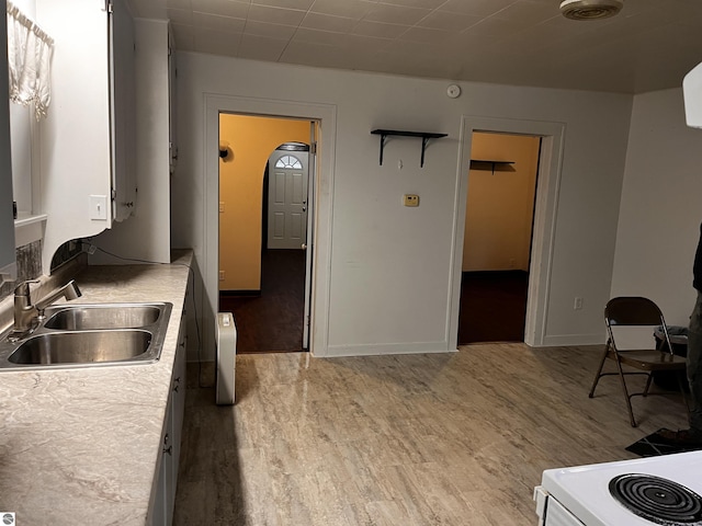 kitchen featuring light hardwood / wood-style floors, range, and sink