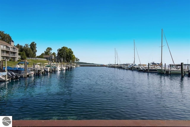 property view of water with a boat dock