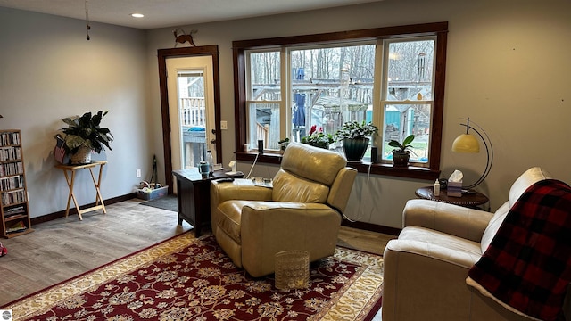 sitting room with wood-type flooring