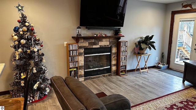 living room featuring a fireplace and light hardwood / wood-style floors