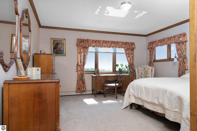 10343 E Hilltop Rd, Suttons Bay, MI 49682 - carpeted bedroom featuring crown molding