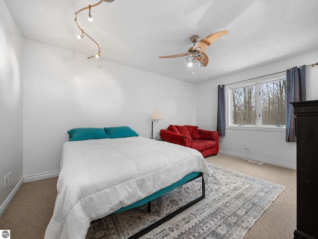 bedroom featuring carpet flooring and ceiling fan