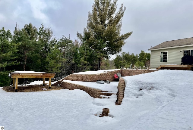 view of yard covered in snow