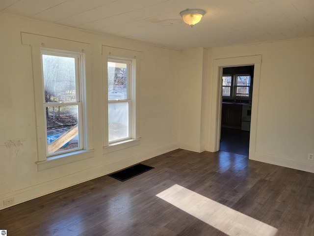 spare room with dark hardwood / wood-style floors