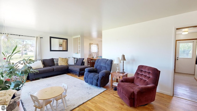 living room with light hardwood / wood-style flooring