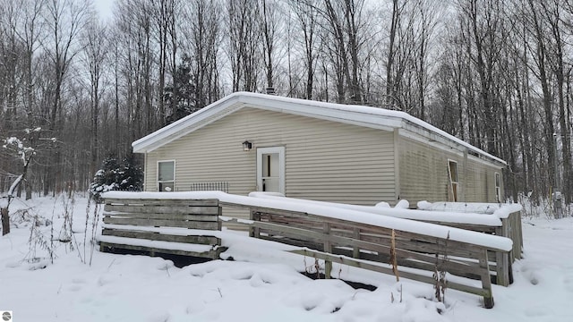 view of snow covered exterior