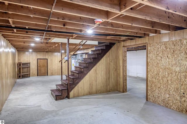 basement with wooden walls