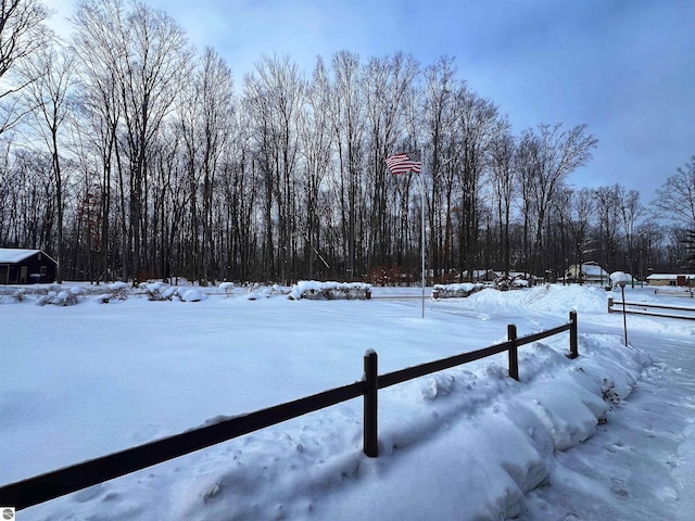 view of yard layered in snow