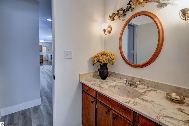 bathroom featuring wood-type flooring and vanity