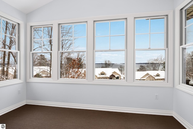 unfurnished sunroom with plenty of natural light and lofted ceiling