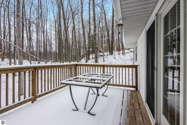 view of snow covered deck