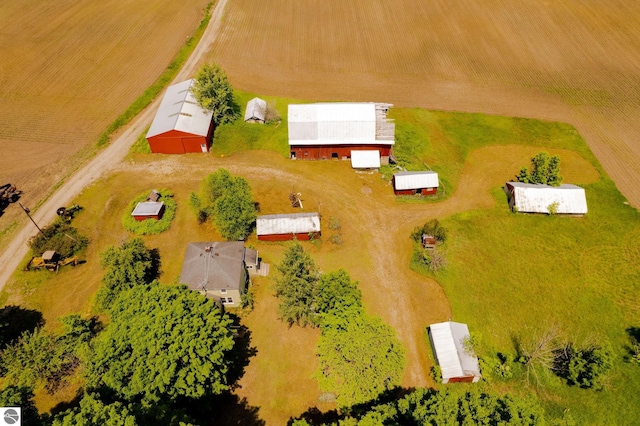 bird's eye view featuring a rural view and a water view