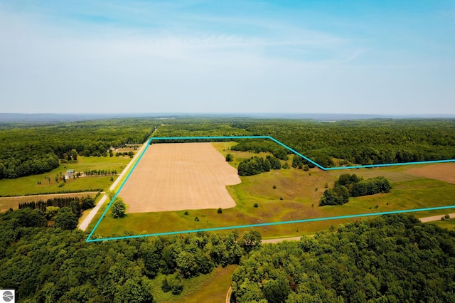 birds eye view of property featuring a rural view