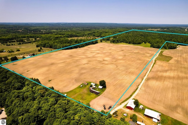 birds eye view of property featuring a rural view