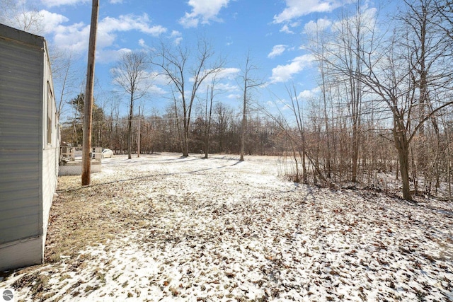 view of yard layered in snow