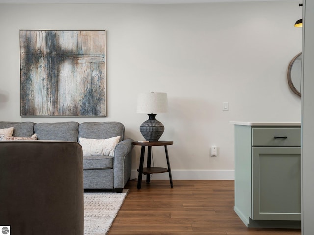 sitting room featuring dark wood-type flooring