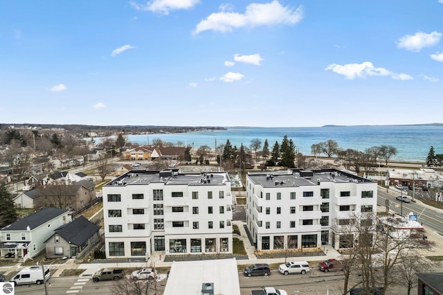 aerial view with a water view