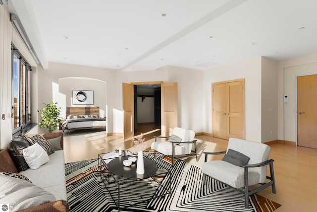 living room with light hardwood / wood-style floors