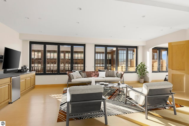 living room with light wood-type flooring