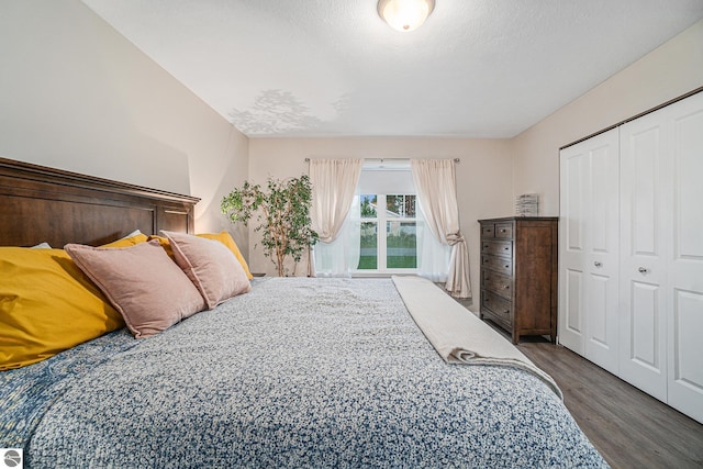 bedroom featuring dark hardwood / wood-style floors and a closet