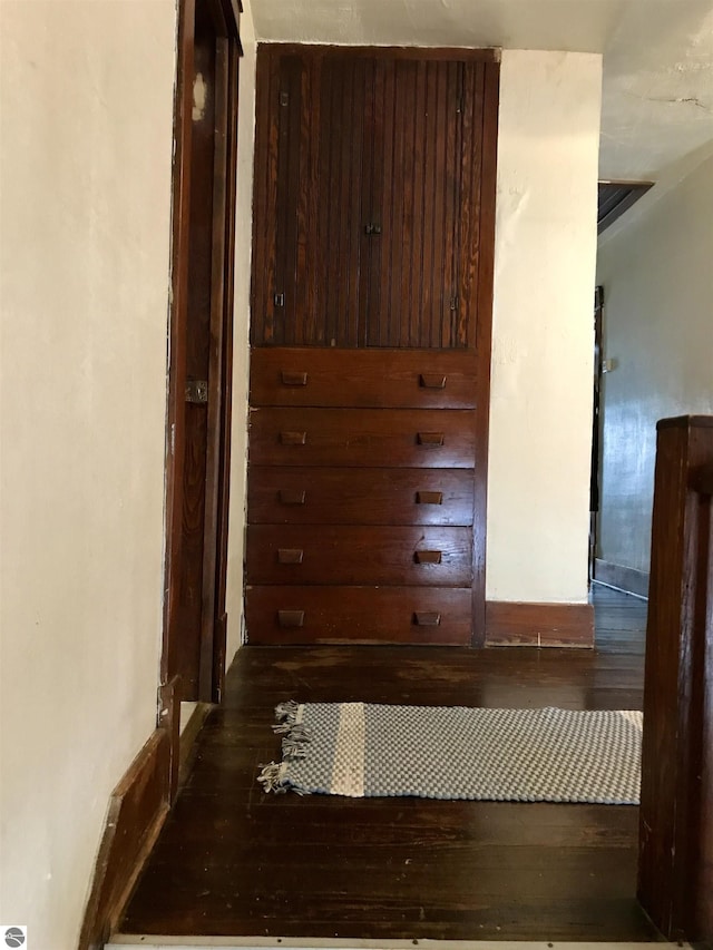 hallway featuring dark wood-type flooring