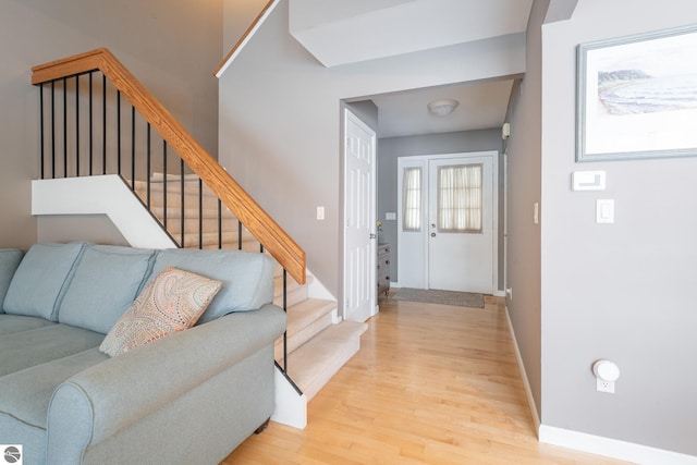 foyer entrance featuring light wood-type flooring