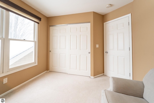 interior space with light colored carpet and a closet