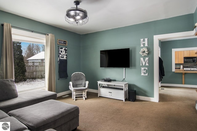 living room with carpet flooring