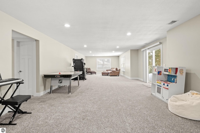 playroom with light carpet