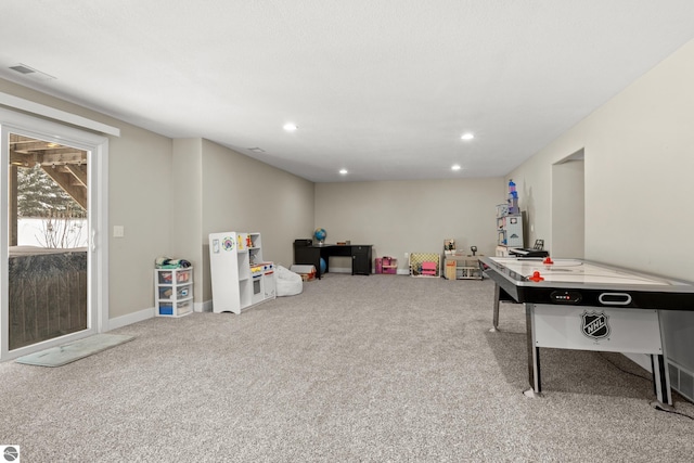 game room featuring carpet flooring