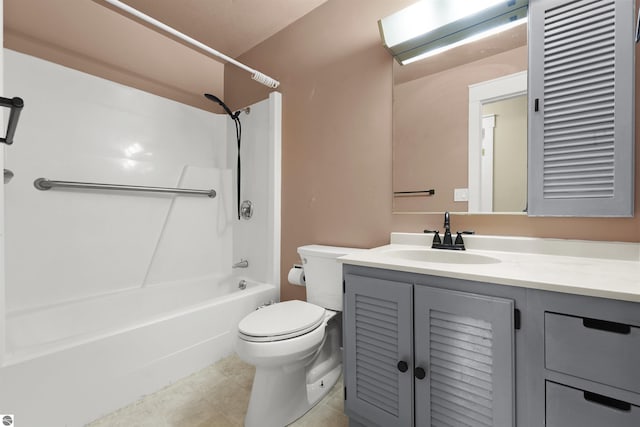 full bathroom with toilet, shower / washtub combination, and vanity