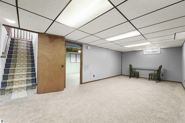 basement featuring carpet flooring