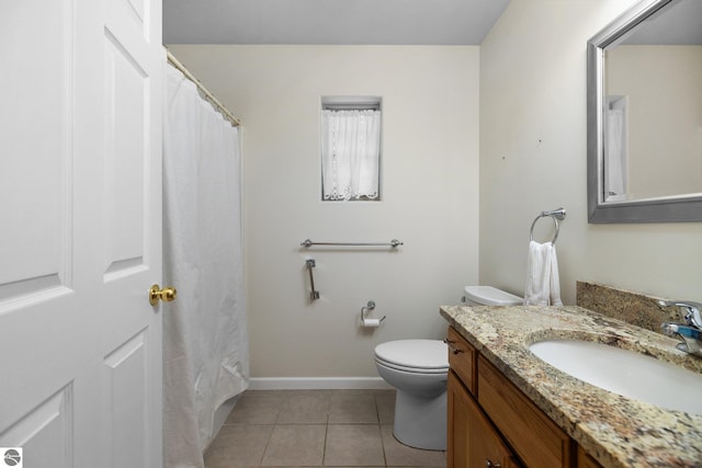 bathroom featuring tile patterned flooring, vanity, and toilet