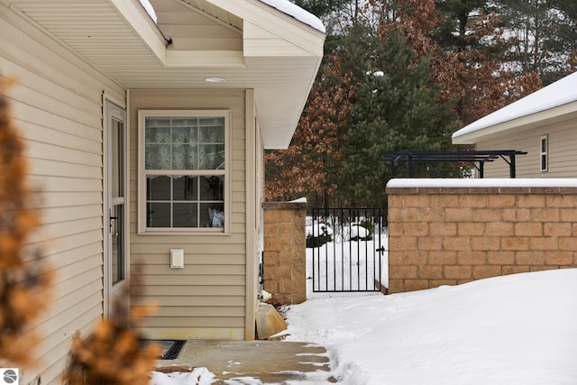 view of snow covered exterior