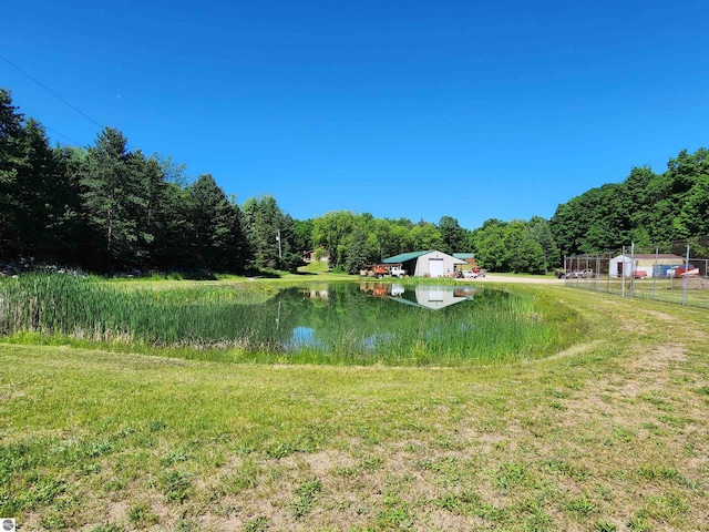 view of yard with a water view