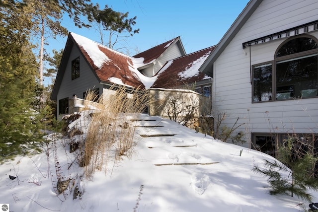 view of snow covered exterior