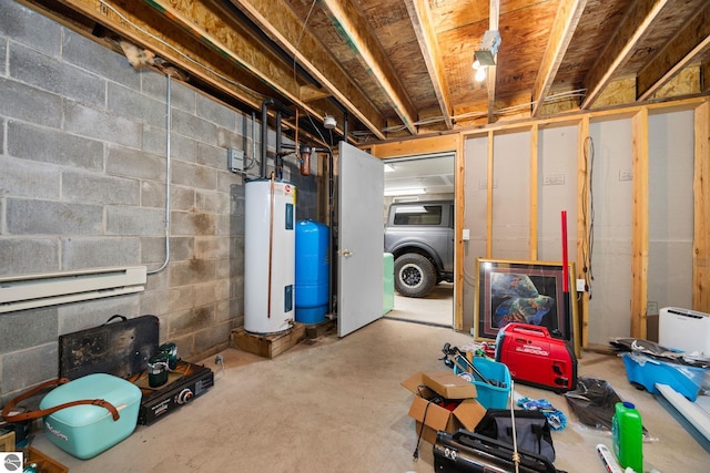 basement featuring water heater