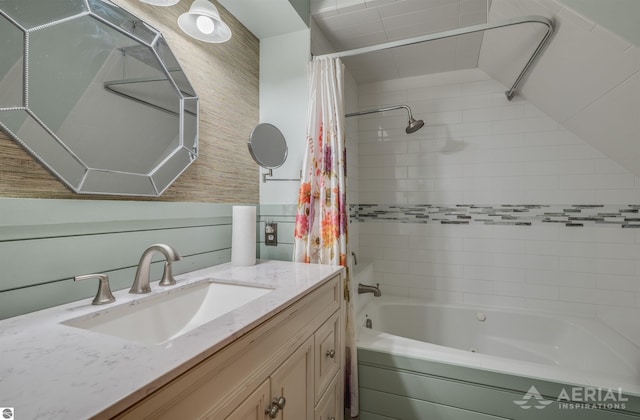 bathroom with vanity and shower / bath combo