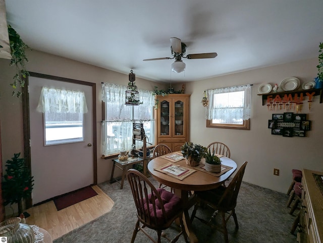 dining area featuring ceiling fan