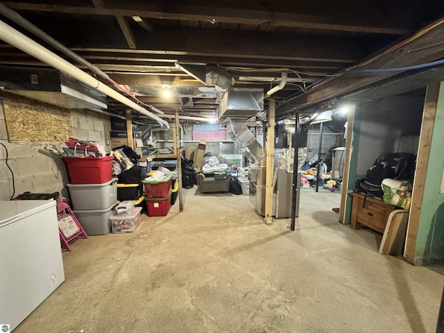 basement with fridge