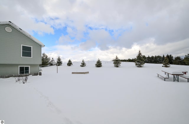 view of yard layered in snow