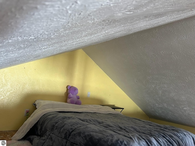 bedroom featuring lofted ceiling