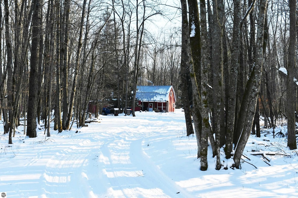 view of yard layered in snow