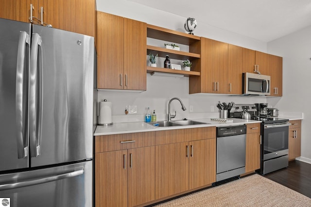 kitchen with hardwood / wood-style flooring, sink, and stainless steel appliances