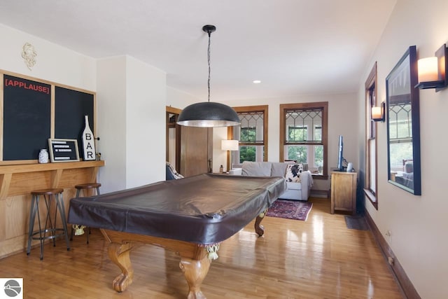 playroom featuring pool table and light wood-type flooring