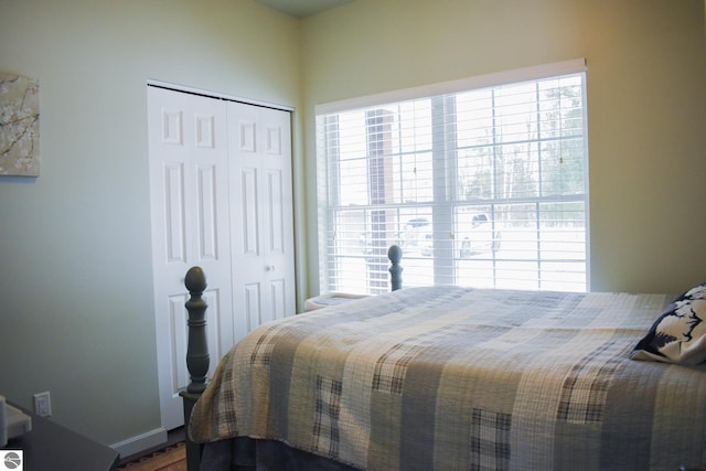 bedroom with multiple windows and a closet