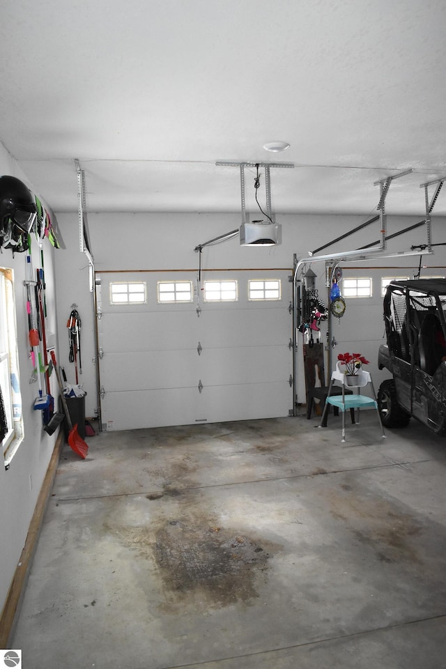 garage with a garage door opener