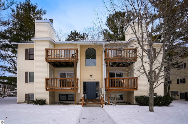 view of snow covered building