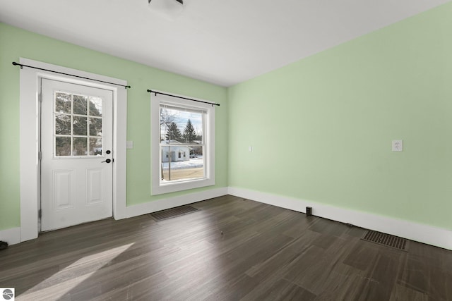 interior space with dark wood-type flooring