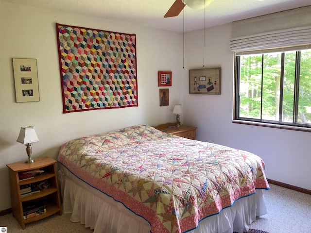 bedroom with carpet floors and ceiling fan